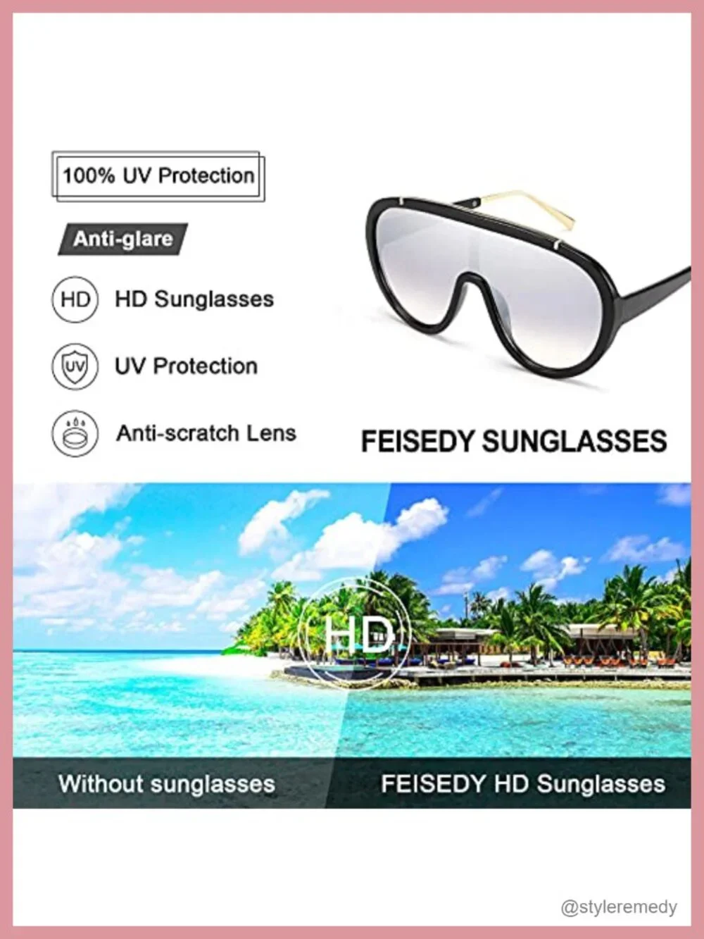 Retro Oversized Sunglasses for Women Men One Piece Frame UV400